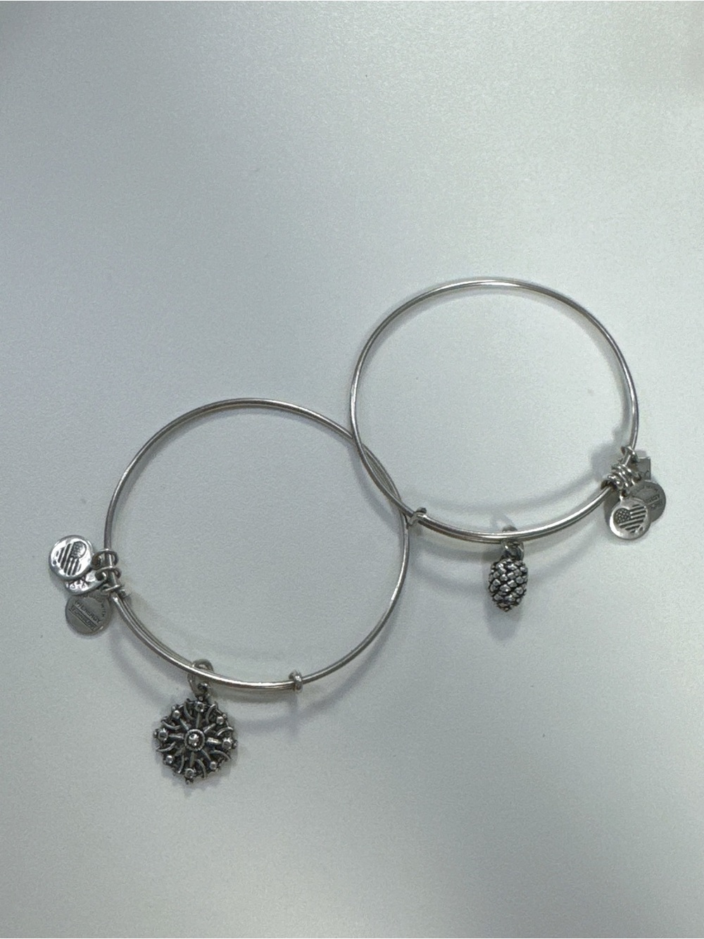 Silver Tone Charm Bangle Bracelet - Pineapple and Sunburst Charms